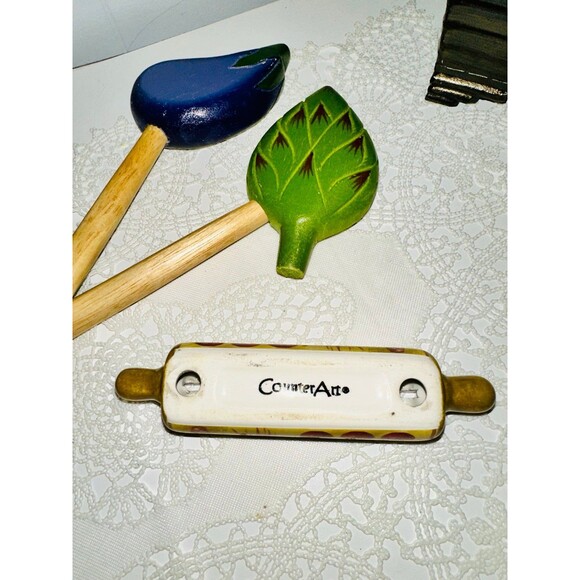 Vegetable kitchen eggplant spoon and fork salad set w/ recipe card holder - Picture 2 of 6